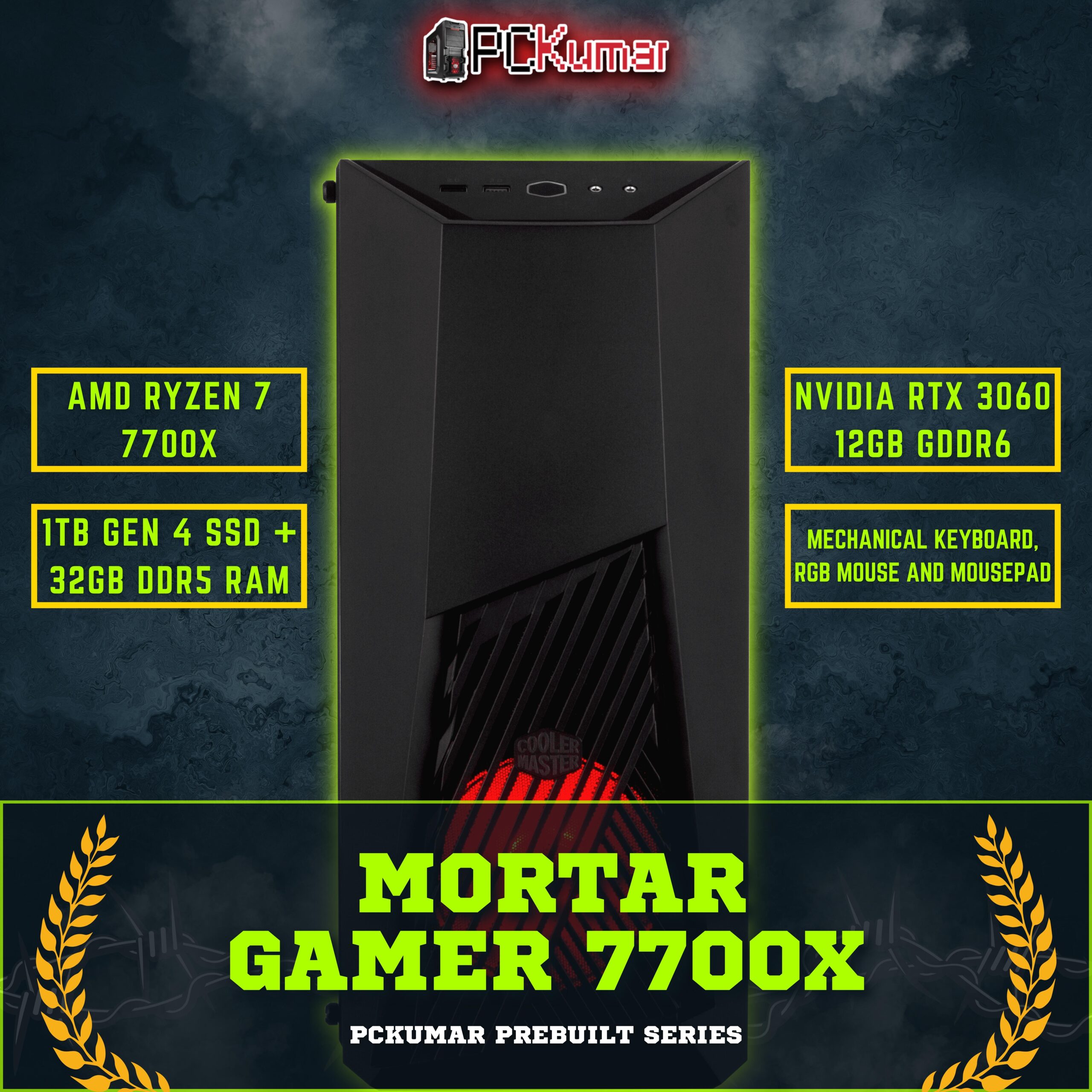 Mortar Gamer with AMD Ryzen 7 7700X + RTX 3060 12GB /RX  7600 8GB