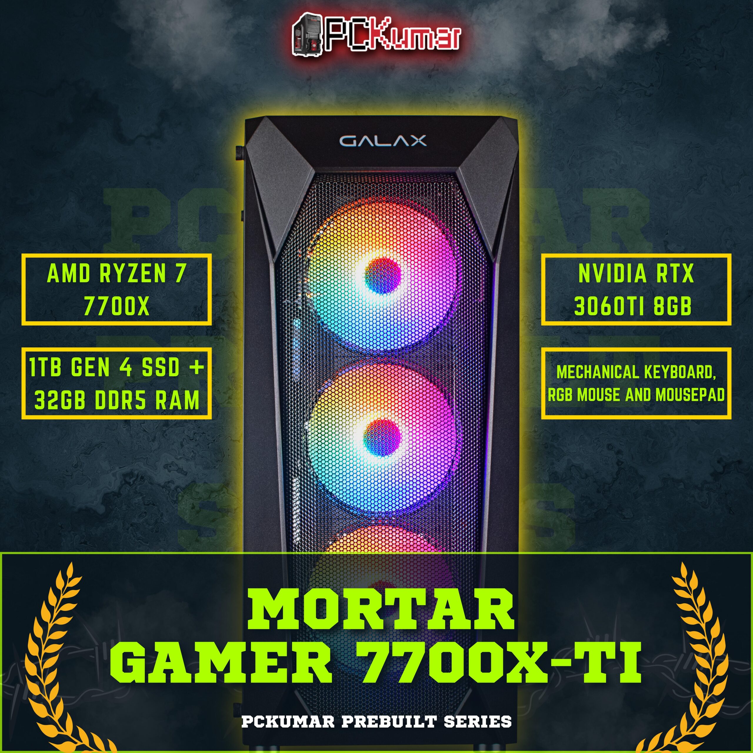 Mortar Gamer with AMD Ryzen 7 7700X + RTX 3060TI 8GB /RX  6750XT 12GB
