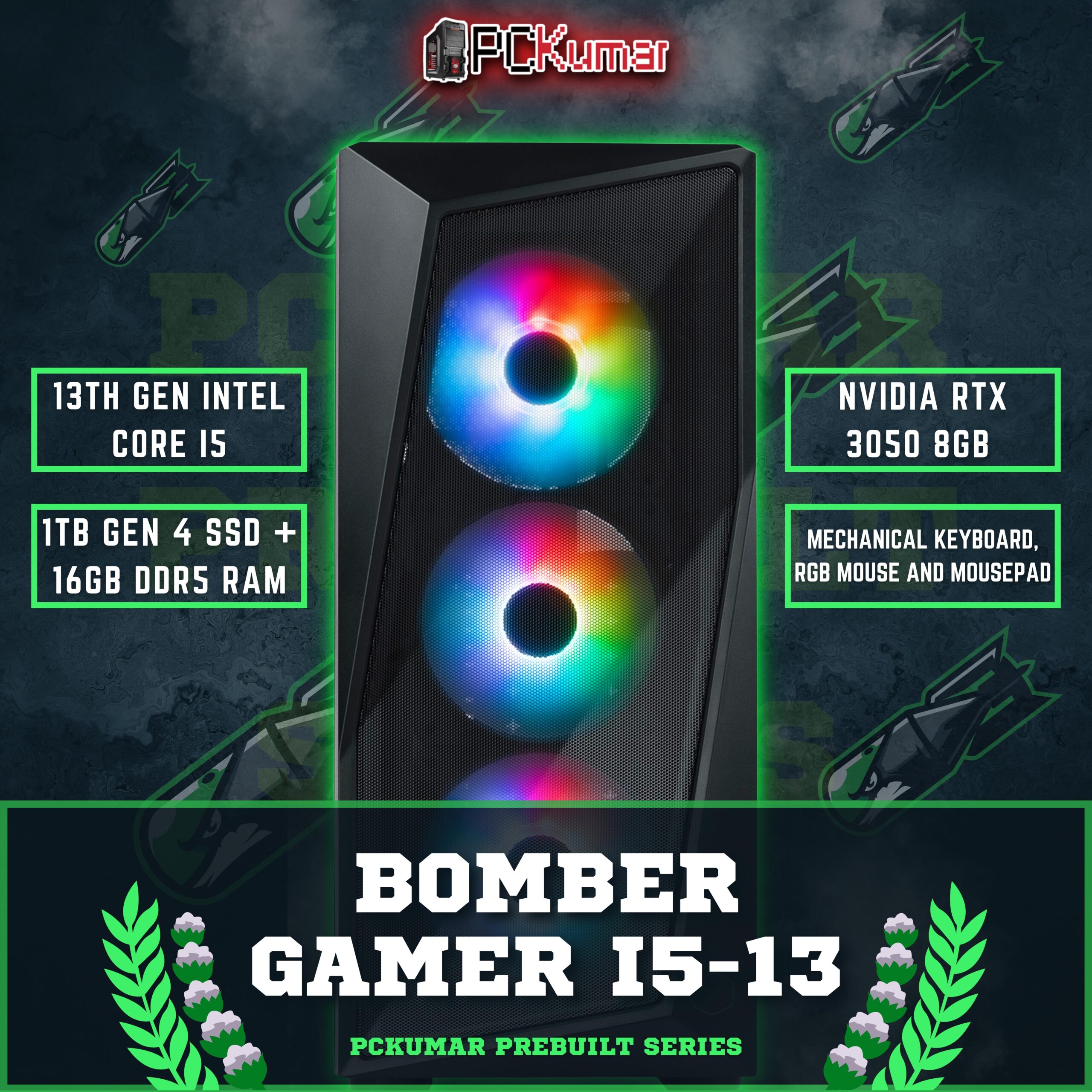 Bomber Gamer with Intel i5 13400F + 3050 8GB/6600X
