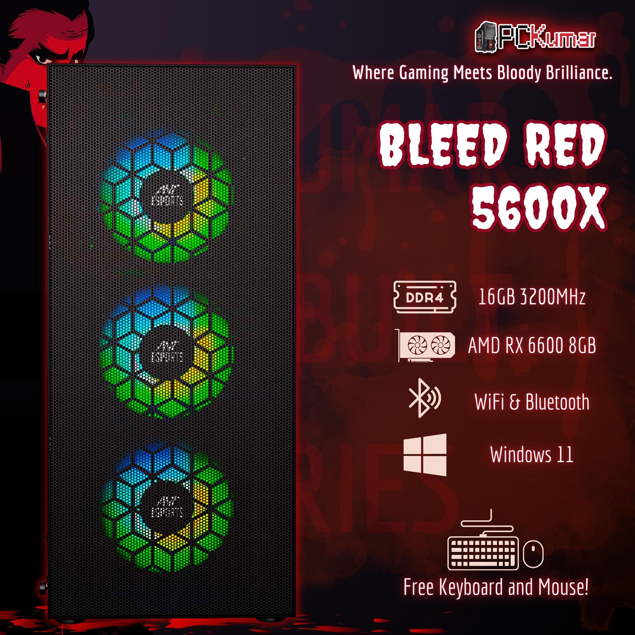 Bloodly Red Gamer with AMD Ryzen 5 5600X + RX 6600