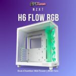NZXT Chassis H6 Flow RGB (2023) Compact Dual- chamber ATX Case w/o Psu with RGB Fans - All White- CC-H61FW-R1
