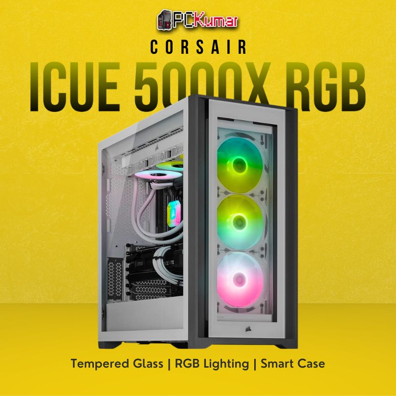 Corsair iCUE 5000X RGB Tempered Glass Mid-Tower Smart Case, White