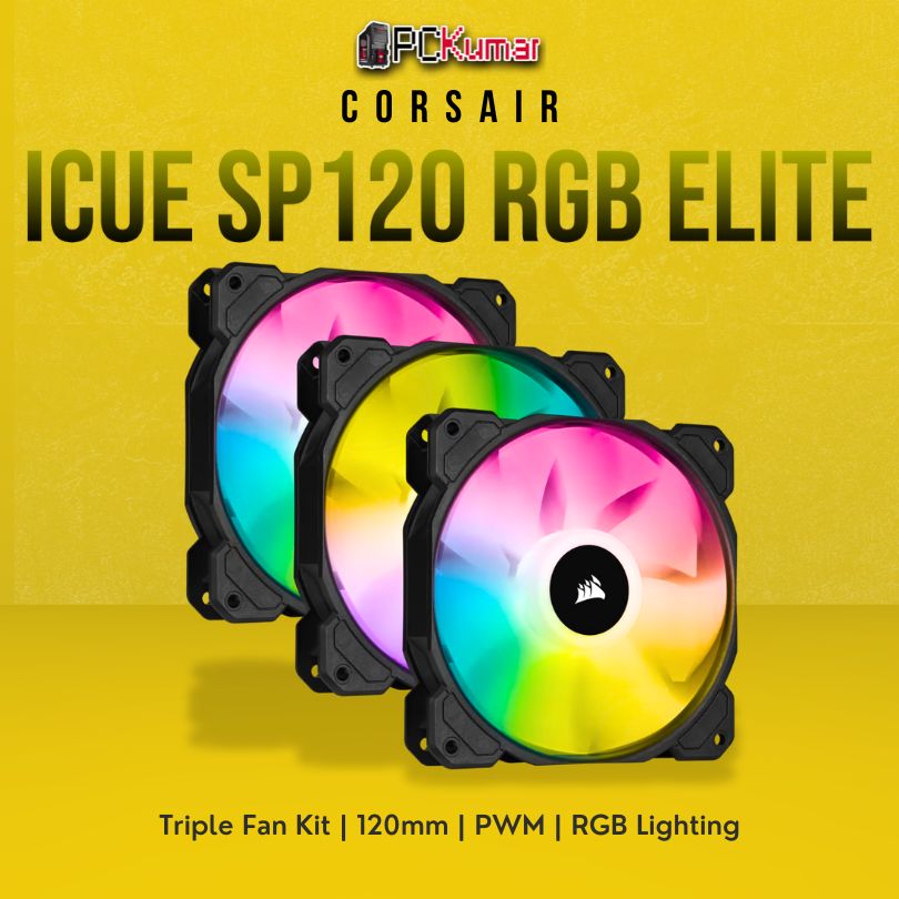 CORSAIR iCUE SP120 RGB ELITE Performance 120mm PWM Triple Fan Kit with Lighting Node CORE