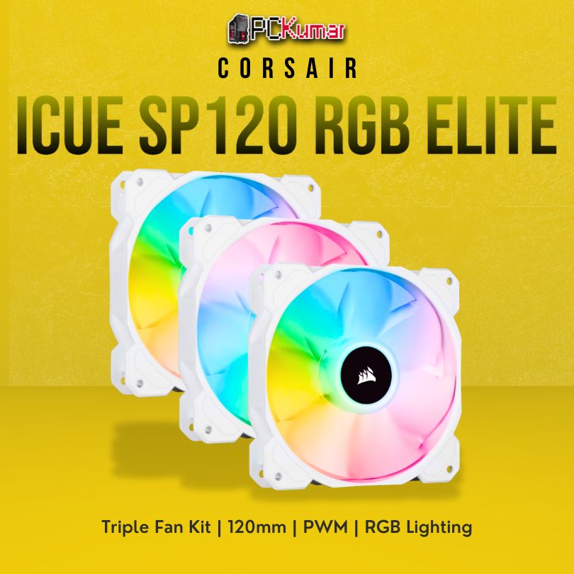 CORSAIR iCUE SP120 RGB ELITE Performance 120mm White PWM Triple Fan Kit with Lighting Node CORE