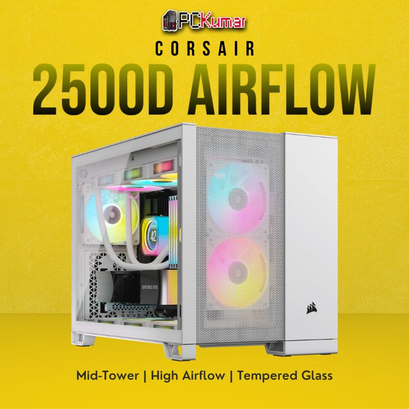 Corsair Chassis 2500D - CC-9011264-WW Airflow Tempered Glass Mid-Tower, White