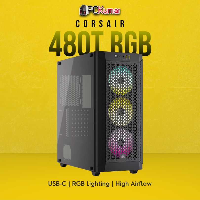Corsair Chassis 480T RGB Airflow USB C Tempered Glass Mid-Tower, Black