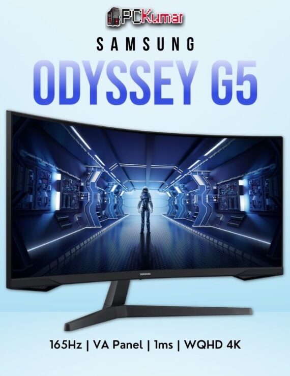 Samsung Odyssey G5 34G55 34-inch WQHD 165Hz ultra-wide curved gaming monitor with HDR10.