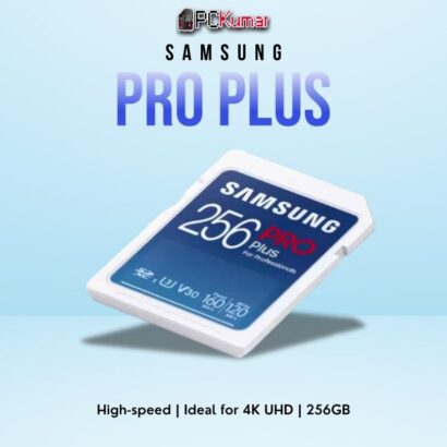 SAMSUNG PRO+ SD Card 256GB with advanced UHS-I performance and durable design.