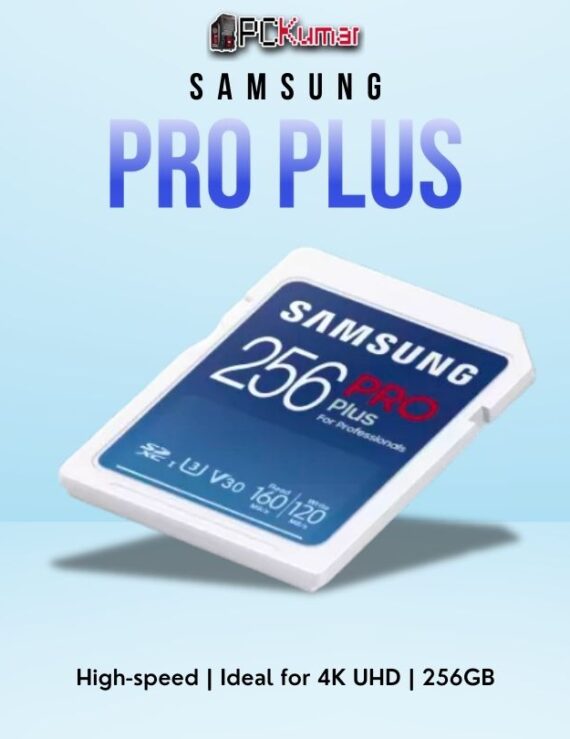 SAMSUNG PRO+ SD Card 256GB with advanced UHS-I performance and durable design.