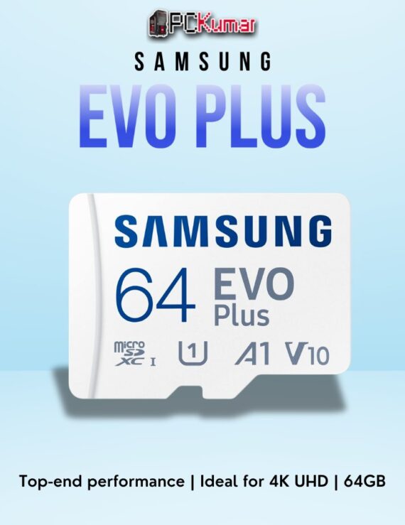 SAMSUNG EVO+ 64GB MicroSD card with durable design and reliable Class 10 performance.