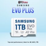SAMSUNG EVO+ 1TB MicroSD card with high-capacity storage and Class 10 speeds for professional use.