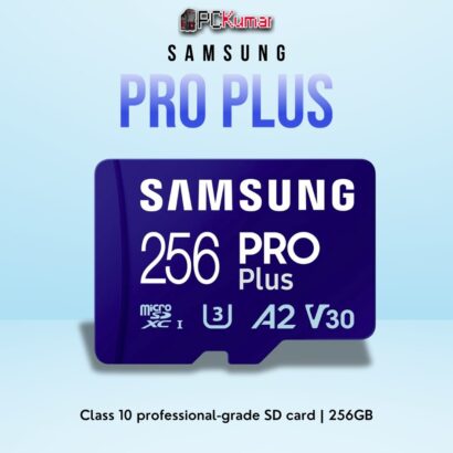 SAMSUNG PRO+ Class10 256GB SD card offering high-speed performance and durable construction.