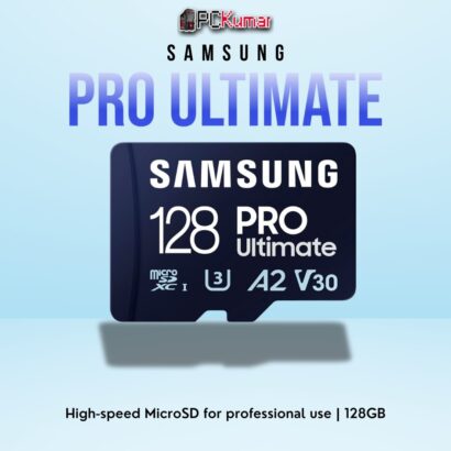 SAMSUNG PRO Ultimate MicroSD 128GB with UHS-I technology, offering high performance and robust durability.