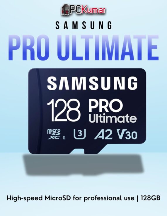 SAMSUNG PRO Ultimate MicroSD 128GB with UHS-I technology, offering high performance and robust durability.