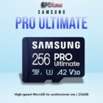 SAMSUNG PRO Ultimate MicroSD 256GB featuring UHS-I speeds, durable construction, and versatile compatibility.