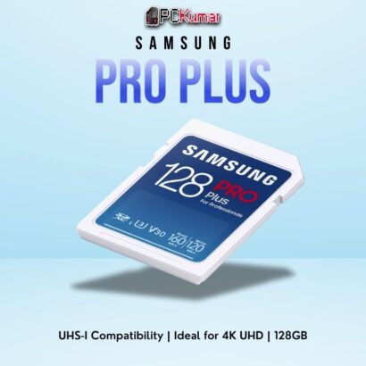 SAMSUNG PRO+ SD Card 128GB offering high-speed UHS-I performance and durable construction.