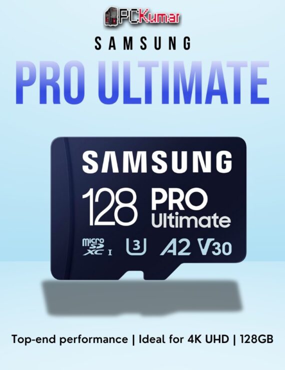 SAMSUNG PRO Ultimate SD Card 128GB with high-speed UHS-I performance and durable construction.