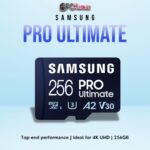 SAMSUNG PRO Ultimate SD Card 256GB featuring UHS-I speeds and durable design for creative professionals.