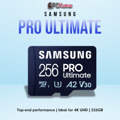 SAMSUNG PRO Ultimate SD Card 256GB featuring UHS-I speeds and durable design for creative professionals.
