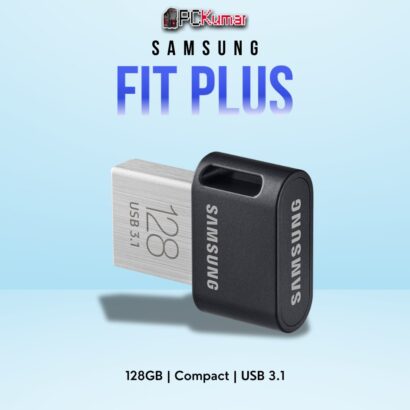 Alt Text: SAMSUNG FIT Plus Flash Drive 128GB with a sleek and compact design, built for high-speed USB 3.1 transfers.