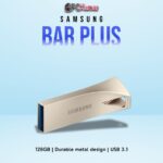 SAMSUNG BAR Plus Flash Drive 128GB with a premium metal finish, offering high-speed USB 3.1 file transfers.