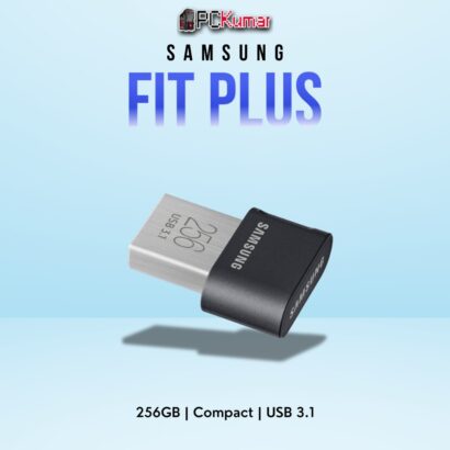 SAMSUNG FIT Plus Flash Drive 256GB with a low-profile design, perfect for laptops and high-speed USB 3.1 performance.