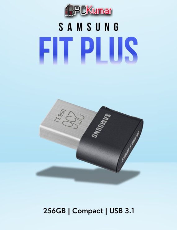 SAMSUNG FIT Plus Flash Drive 256GB with a low-profile design, perfect for laptops and high-speed USB 3.1 performance.
