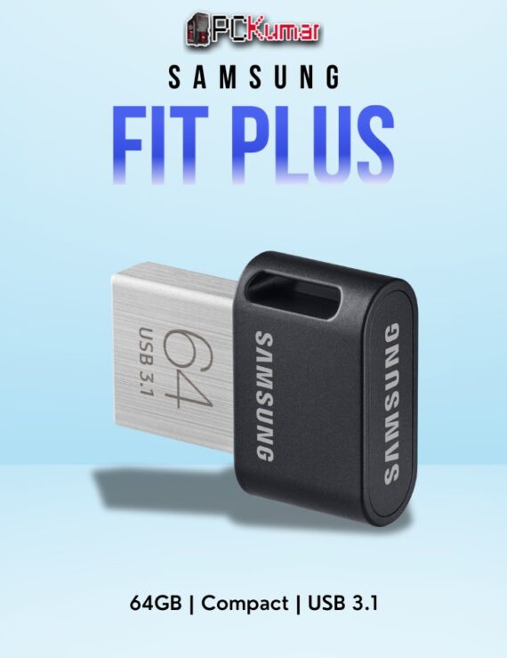SAMSUNG FIT Plus Flash Drive 64GB with a minimalist design, featuring USB 3.1 technology for efficient data storage.