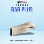 SAMSUNG BAR Plus Flash Drive 64GB with a stylish metallic body and USB 3.1 high-speed performance.