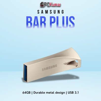 SAMSUNG BAR Plus Flash Drive 64GB with a stylish metallic body and USB 3.1 high-speed performance.