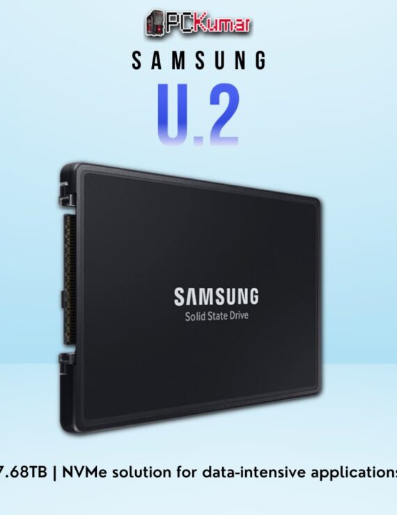 SAMSUNG NVMe U.2 SSD 7.68TB with high-speed NVMe performance and enterprise-grade durability.