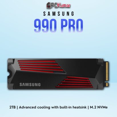 SAMSUNG 990 PRO SSD 2TB with PCIe 4.0 speeds, integrated heatsink, and cutting-edge performance.