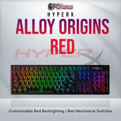 HyperX Alloy Origins keyboard with Red linear switches and per-key RGB lighting.