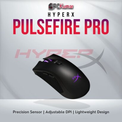 HyperX Pulsefire Pro gaming mouse with Pixart 3389 sensor and ergonomic design.