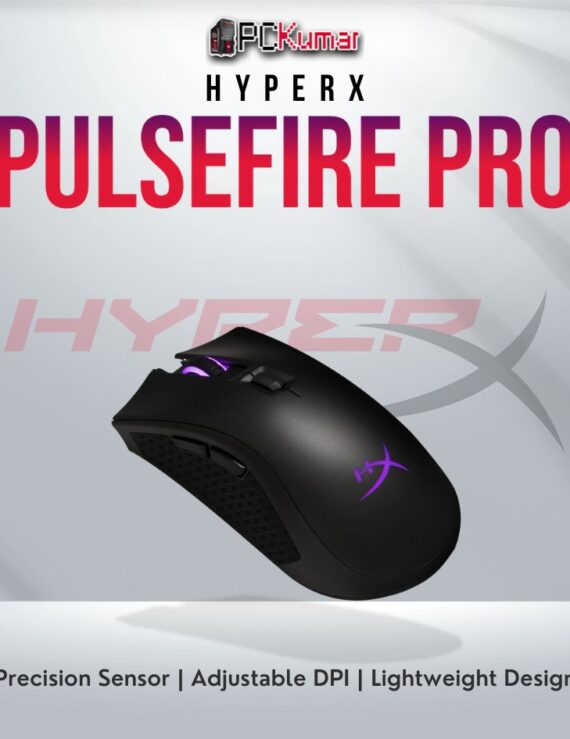 HyperX Pulsefire Pro gaming mouse with Pixart 3389 sensor and ergonomic design.