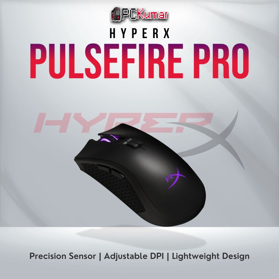 HyperX Pulsefire Pro gaming mouse with Pixart 3389 sensor and ergonomic design.