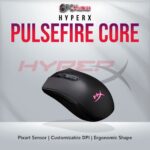 HyperX Pulsefire Core gaming mouse with Pixart 3327 sensor and symmetrical design.