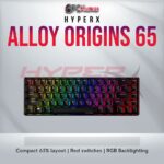 HyperX Alloy Origins 65% keyboard with Red switches and RGB lighting.