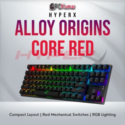HyperX Alloy Origins Core Red US Layout keyboard with Red switches and per-key RGB lighting.