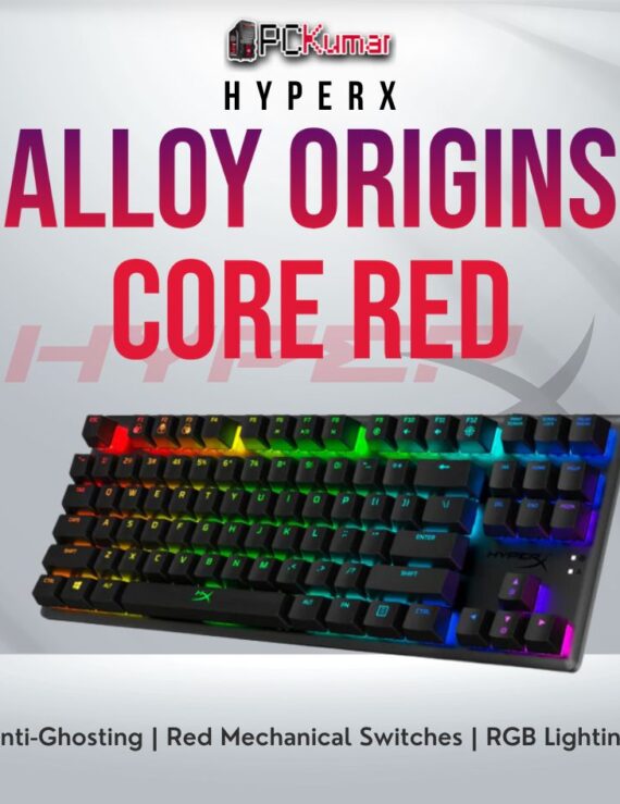 HyperX Alloy Origins Core Red keyboard with linear switches and RGB backlighting.