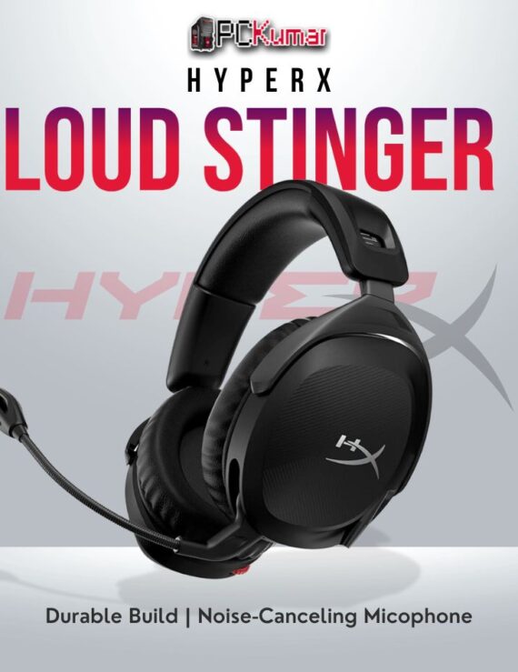 HyperX Cloud Stinger 2 Wired GAM gaming headset with 50mm drivers and noise-canceling mic.