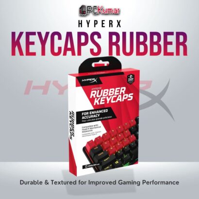 HyperX Rubber Keycaps Red US layout with anti-slip texture for gaming.