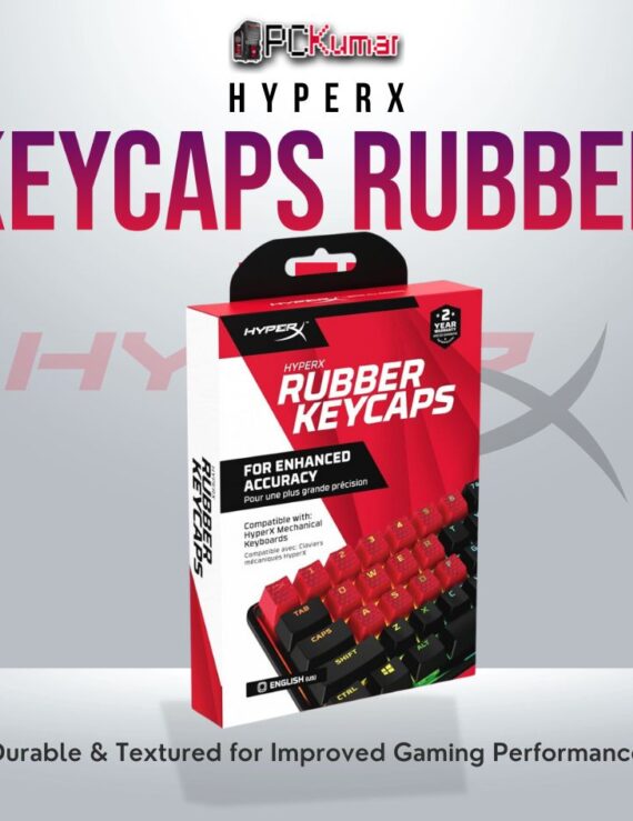 HyperX Rubber Keycaps Red US layout with anti-slip texture for gaming.