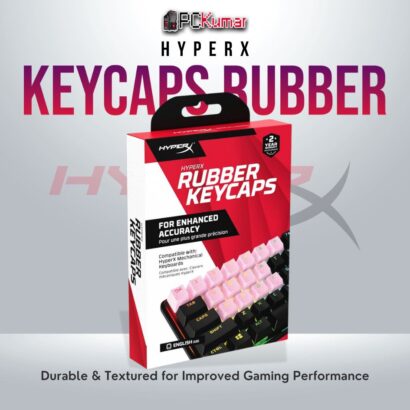 HyperX Rubber Keycaps Pink US layout with textured anti-slip design.