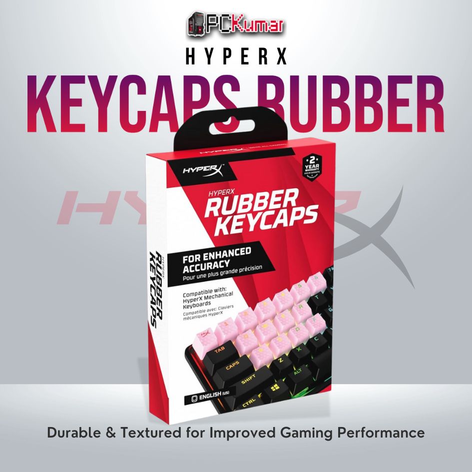 HyperX Rubber Keycaps Pink US layout with textured anti-slip design.