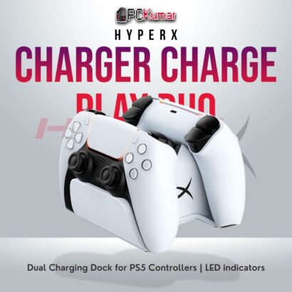 HyperX Charge Play Duo for PS5 with LED charging indicators and dual-dock design.