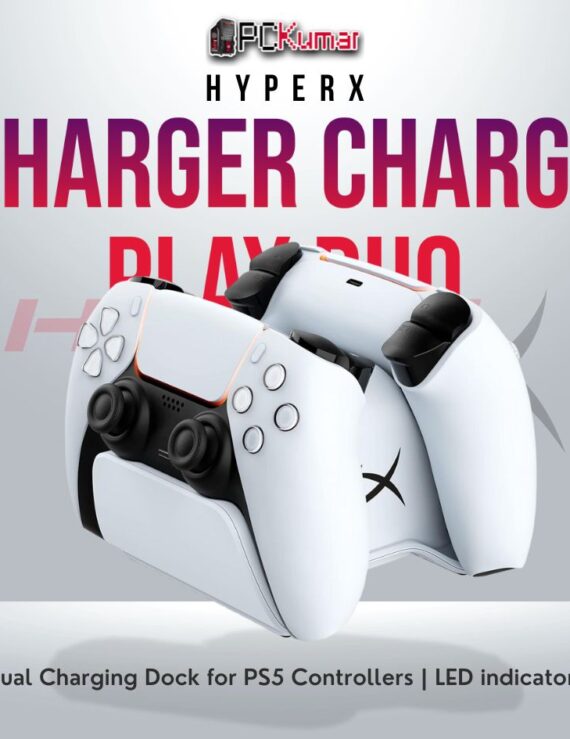 HyperX Charge Play Duo for PS5 with LED charging indicators and dual-dock design.
