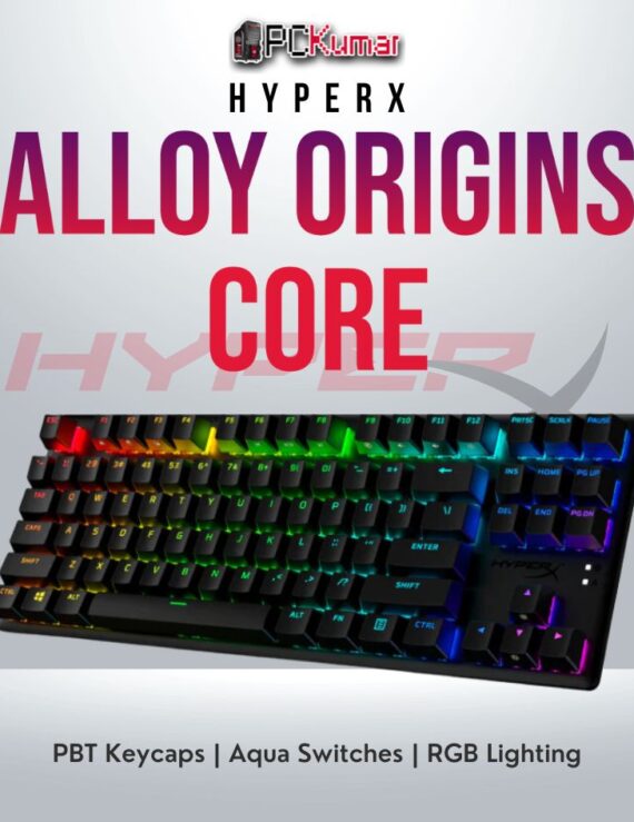 HyperX Origin Core Blue PBT US layout keyboard with clicky switches.