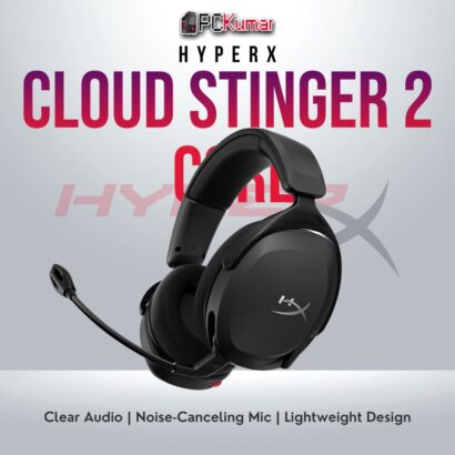 HyperX Cloud Stinger 2 Core GAM headset with 40mm drivers and noise-canceling mic.
