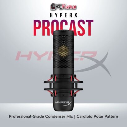 HyperX ProCast condenser microphone with cardioid polar pattern and XLR interface.
